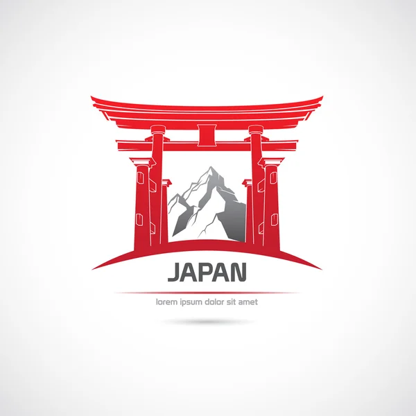 Japan. Label met de poort en de bergen. — Stockvector