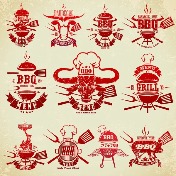 Gran conjunto de etiquetas vintage barbacoa fiesta — Vector de stock