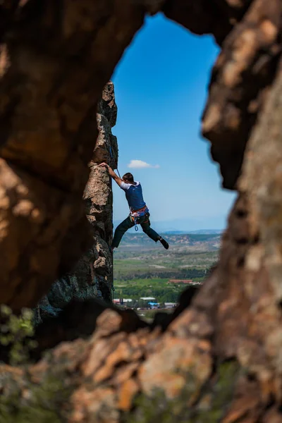 Mode Vie Actif Sport Dans Nature Surmonter Une Route Escalade — Photo