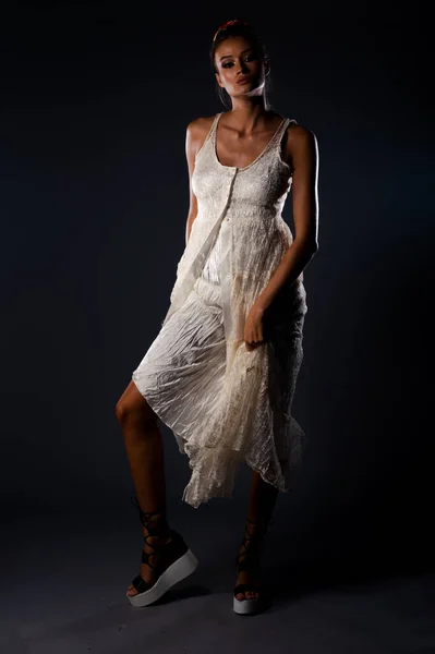 Retrato Una Atractiva Mujer Elegante Posando Sobre Fondo Oscuro —  Fotos de Stock