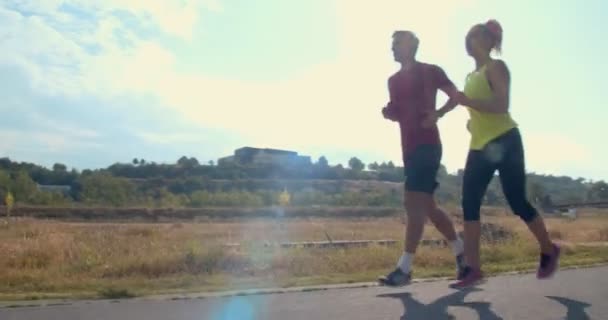 Jong Stel Loopt Het Park Een Zonnige Dag — Stockvideo