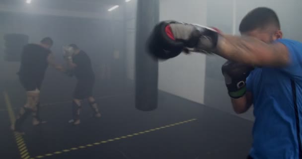 Två Killar Slåss Ett Inne Gym — Stockvideo