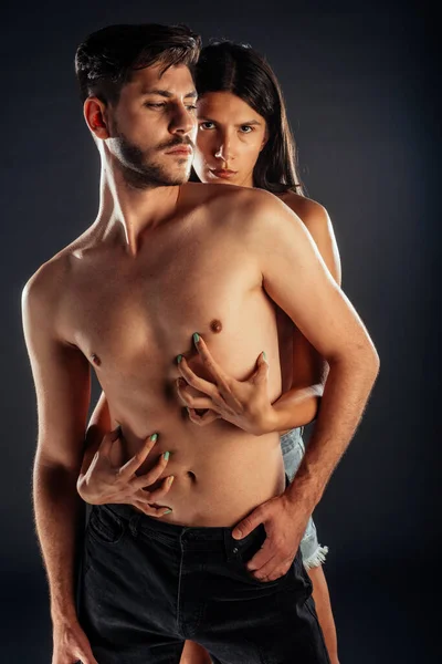 Body Shot Sensual Young Man Woman Tender Erotic Pose — Stock Photo, Image