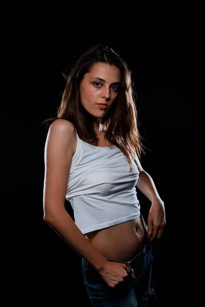 Studio Body Shot Modnej Młodej Kobiety Nowoczesnym Stylu Ubrania — Zdjęcie stockowe