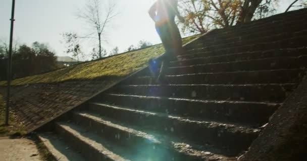 Homme Âgé Faisant Sport Dans Parc Journée Ensoleillée — Video