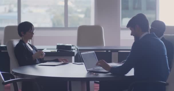 Zakenmensen Zakenvrouw Hebben Een Vergadering Een Kantoor — Stockvideo