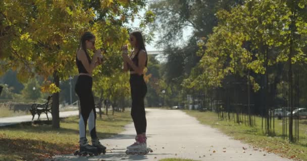 Teenageři Kolečkové Brusle Parku — Stock video
