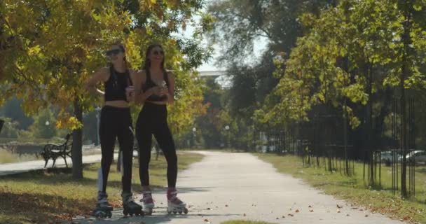 Tonåringar Rollerblading Parken — Stockvideo