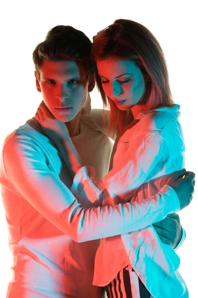 Studio Fashion Shot Passionate Guy Girl Cuddling Together — Stock Photo, Image