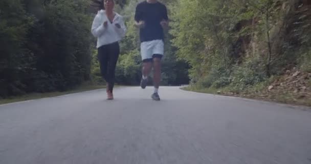 Amigos Corriendo Por Camino Montaña — Vídeo de stock