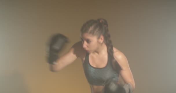 Dziewczyna Ćwiczy Kick Box Studio Koncepcja Sportowa — Wideo stockowe