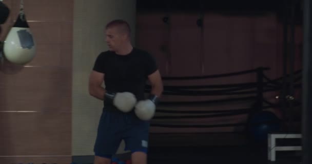 Vista Fondo Entrenamiento Kick Boxer Dentro Gimnasio — Vídeo de stock