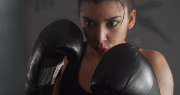Menina Perfurador Saco Boxe — Vídeo de Stock