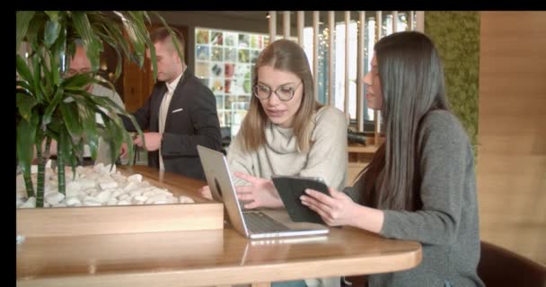 Equipe Negócios Tendo Uma Reunião Dentro Café Bar Câmera Lenta — Vídeo de Stock