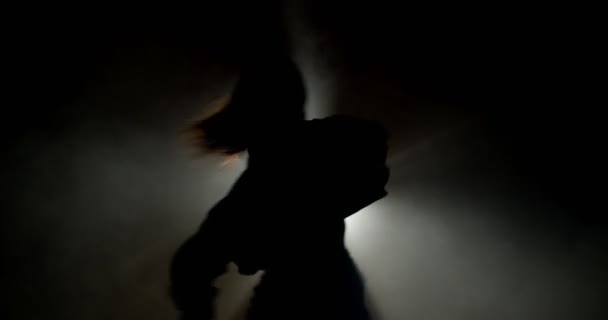 Dark Sensual Dance Silhouette Girl Studio Smoke — Stock Video