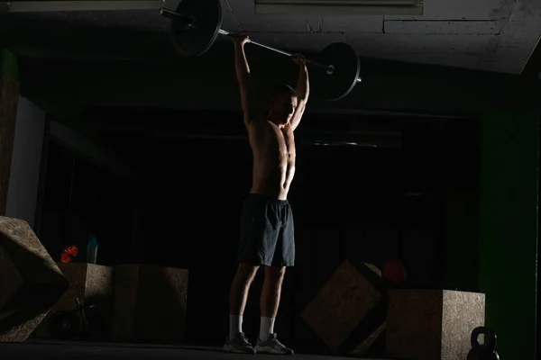 Silhouette Athlète Torse Forme Faisant Des Squats Concept Entraînement Haltérophilie — Photo