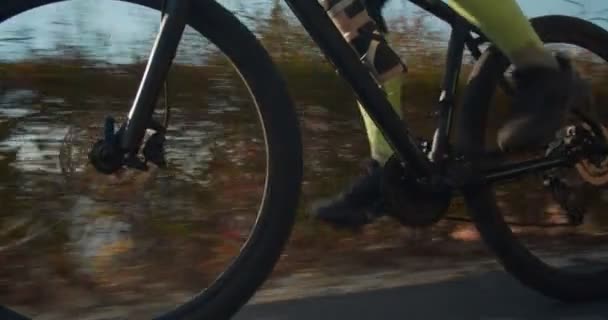 Ποδηλάτης Ιππασία Κάτω Από Τον Επαρχιακό Δρόμο — Αρχείο Βίντεο