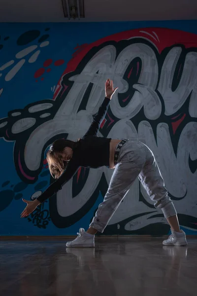 Silueta Una Joven Bailarina Hiphop Breakdancer Bailando Sobre Fondo Estudio —  Fotos de Stock