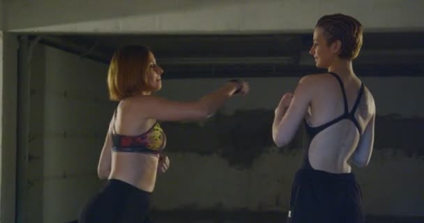 Zwei Mädchen Wärmen Sich Mit Kickbox Auf — Stockvideo