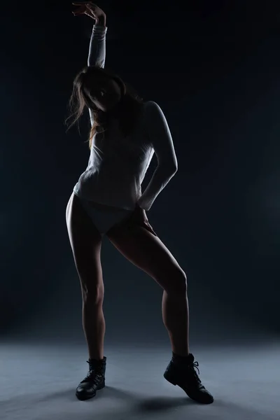 Kunst Naakt Perfect Naakt Lichaam Sexy Jonge Vrouw Donkere Achtergrond — Stockfoto