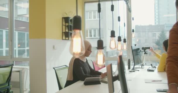 Groep Multiraciale Collega Die Allemaal Samenwerken Met Hun Leidinggevende — Stockvideo