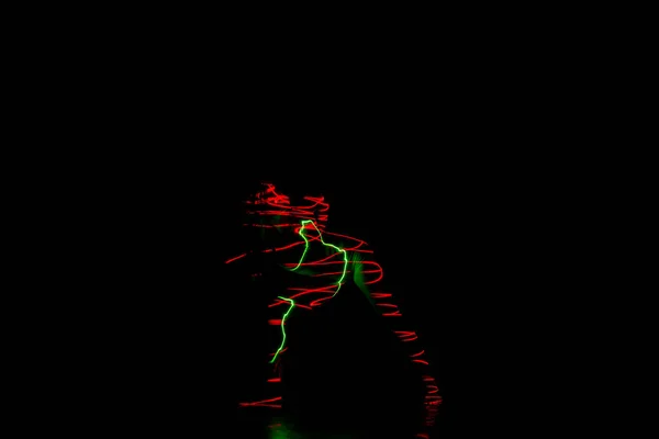 Travi Laser Forma Ballerino Snello Che Esegue Mosse Danza Stile — Foto Stock