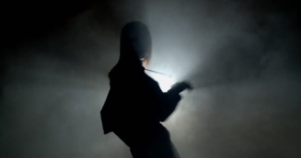 Dark Sensual Dance Της Silhouette Girl Στο Studio Καπνό — Αρχείο Βίντεο