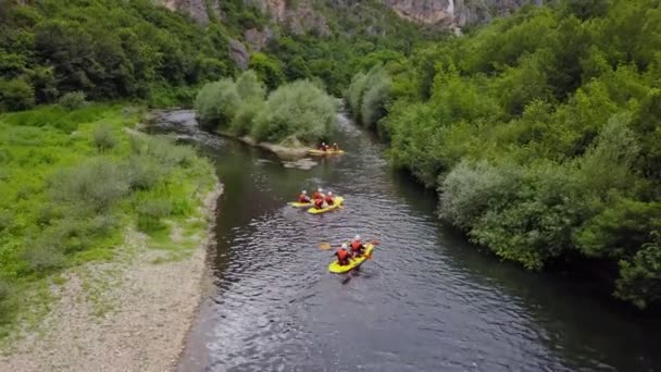 Ομάδα Φίλων Κάνουν Καγιάκ Μαζί Ενώ Κάνουν Ένα Μικρό Διάλειμμα — Αρχείο Βίντεο