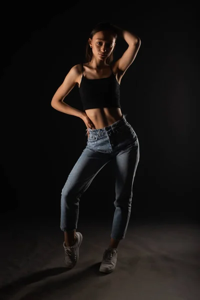 Casial Dressed Besautiful Girl Posing Seductive Studio — Stock Photo, Image