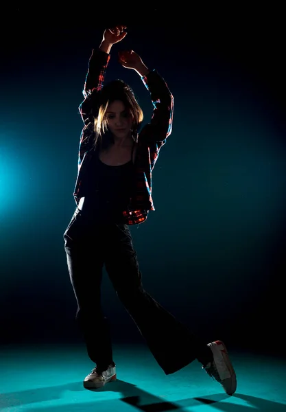 Danza Contemporanea Artista Silhouette Praticare Una Routine Danza Studio Scuro — Foto Stock
