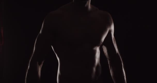 Σιλουέτα Του Όμορφου Και Σέξι Άντρα Που Γυμνάζεται Στο Γυμναστήριο — Αρχείο Βίντεο