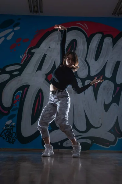 Silueta Una Joven Bailarina Hiphop Breakdancer Bailando Sobre Fondo Estudio —  Fotos de Stock