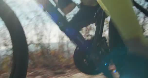 昼間は山の中で自転車に乗る先輩 — ストック動画