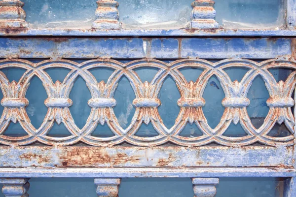 Adorno Hierro Edificio Viejo Oxidado Con Pintura Azul — Foto de Stock