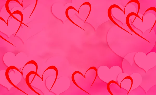 Valentinstag Hintergrund Mit Roten Und Rosa Herzen Auf Rosa Hintergrund — Stockfoto