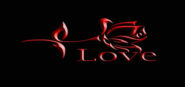 Schwarzer Hintergrund Mit Einer Roten Rose Und Der Aufschrift Liebe — Stockfoto