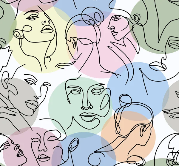 Renkli arka planda siyah çizgileri olan kadınların soyut çizimleri. Kusursuz desen..