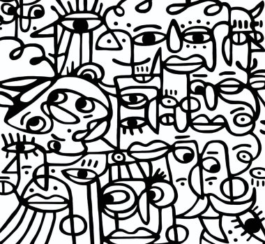 Beyaz arkaplanda siyah ve beyaz desen, soyut tasarım