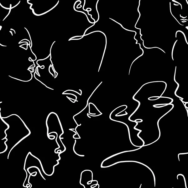 Dessin Abstrait Visages Féminins Masculins Avec Des Lignes Noires Sur — Photo