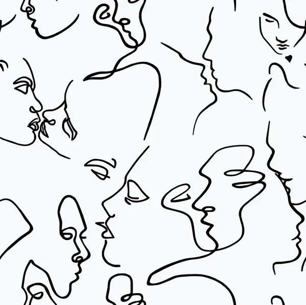 Abstrakt Teckning Kvinnliga Och Manliga Ansikten Med Svarta Linjer Vit — Stockfoto