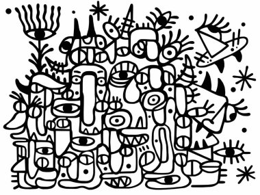 Beyaz arkaplanda siyah ve beyaz desen, soyut tasarım