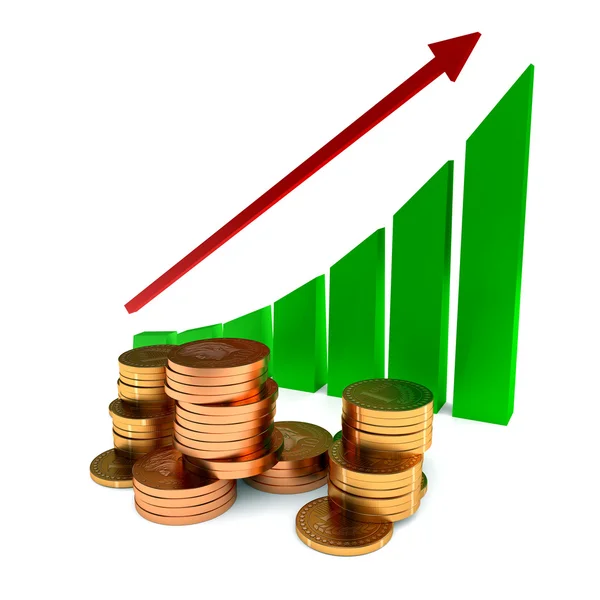 Üzleti diagramok és arany érmék — Stock Fotó