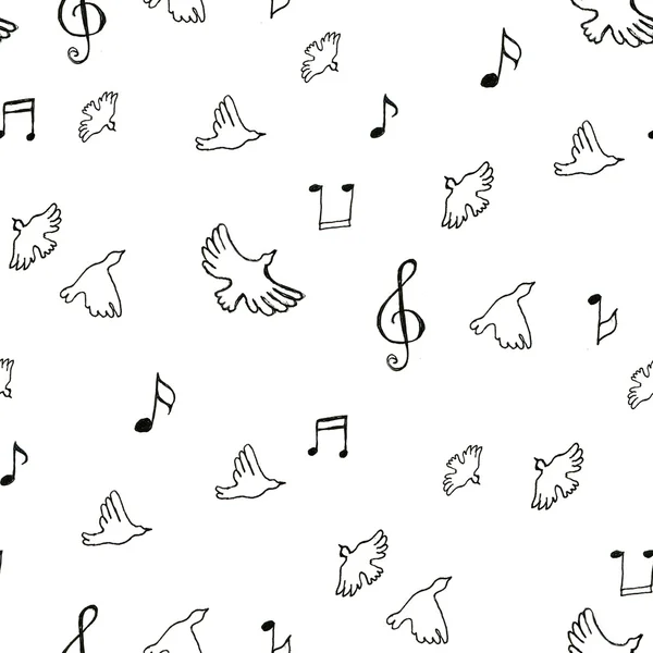 Desenho padrão pássaros musicais — Fotografia de Stock