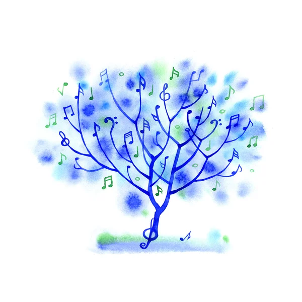 Árvore musical respingo aquarela — Fotografia de Stock