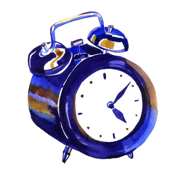 Акварельно синий будильник — стоковое фото
