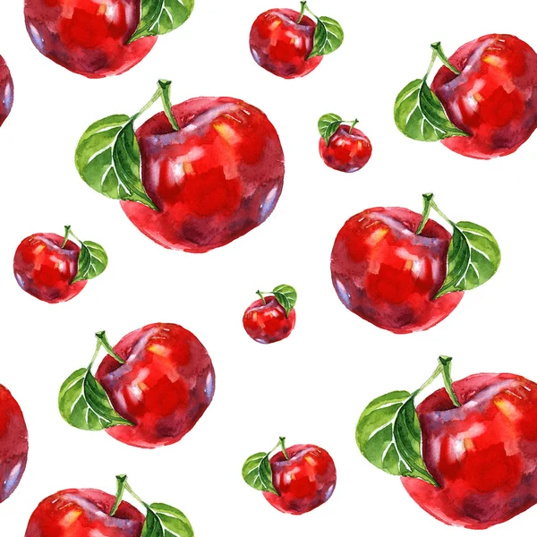 Acuarela verano aislado patrón de manzana roja — Foto de Stock