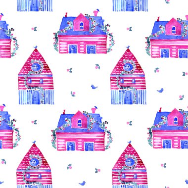 Suluboya tatlı yaz evleri desen