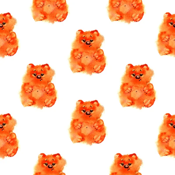 Watercolor sweet orange bears pattern — Stock Photo, Image