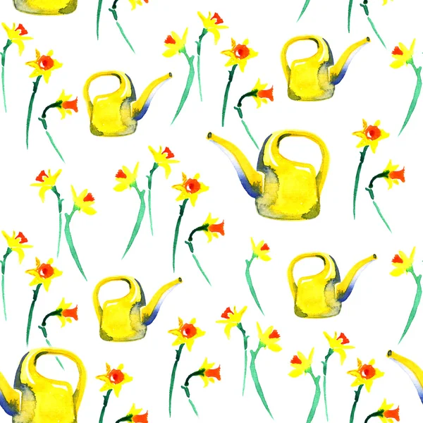 Suluboya bahar çiçek nergis desen — Stok fotoğraf
