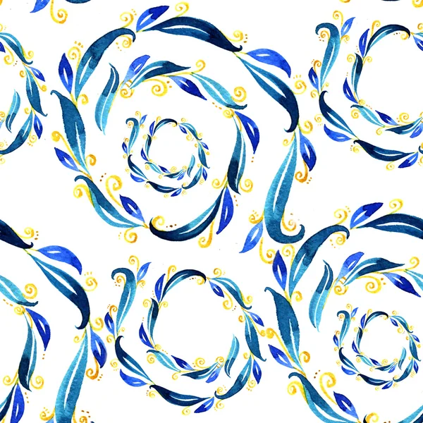 Aguarela azul redemoinhos espiral padrão — Fotografia de Stock